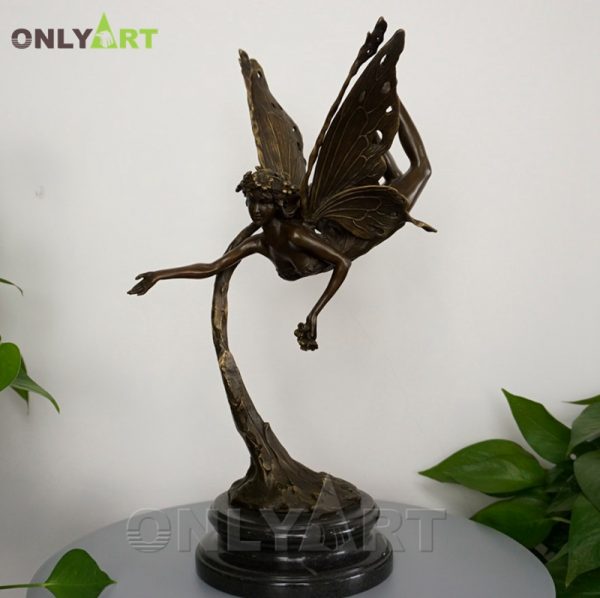Antique Art Nouveau bronze nymph butterfly girl sculpture OAST-11