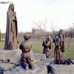Catholic Religious Life Size Metal Bronze Virgin Mary Fatima Statue With Three Shepherd For Church Decor OAH-42