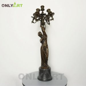 China Candle Holder Statue Rose Lady Candlestick Bronze Sculpture OAST-14