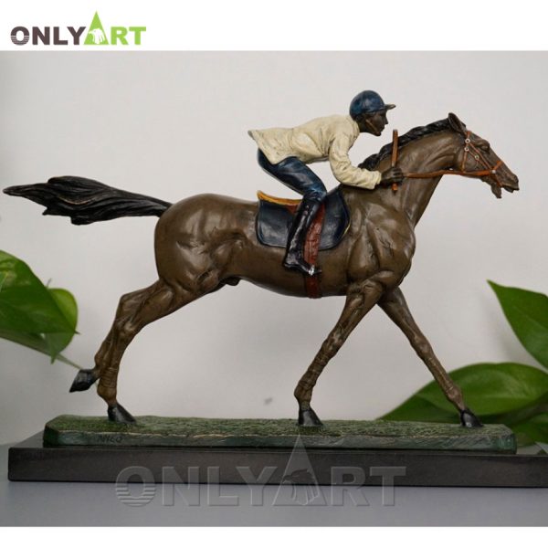 Man riding a horse with running bronze sculptures OAST-7