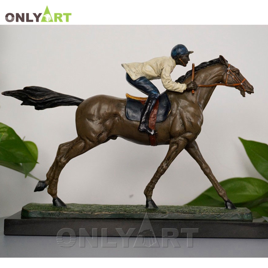 Man riding a horse with running bronze sculptures OAST-7