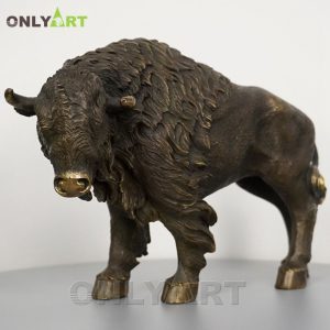Native American Bison Buffalo Copper Statue In Brass Finish OAST-4