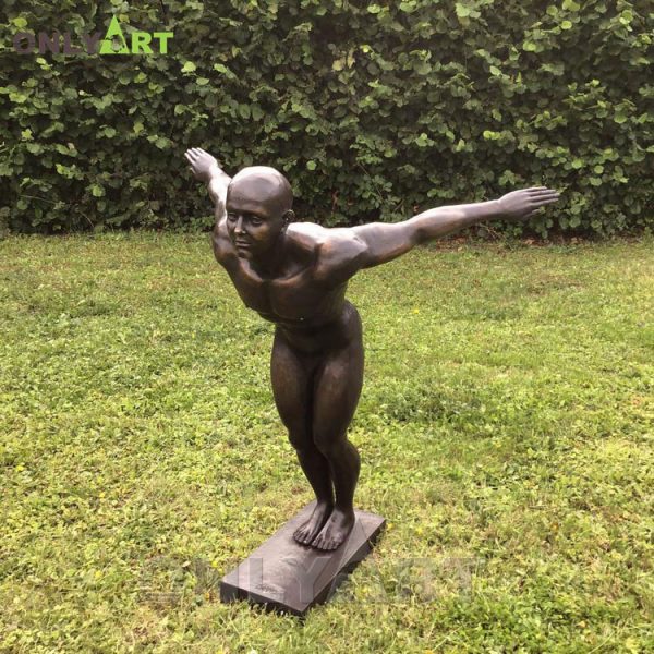 Swimming Pool Guy Stretch Out Arms Metal Bronze Life Size Man Diving Statue OAH-48