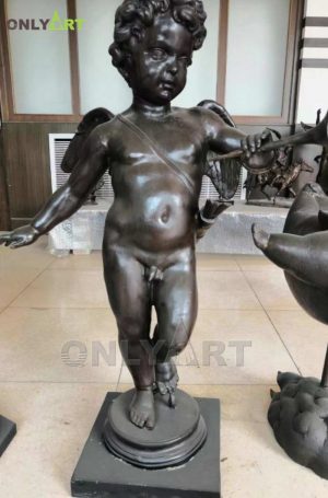 A little angel bronze sculpture with a trumpet in his hand OAST-99