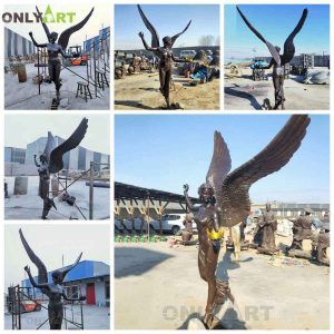 Metal Sculpture Life Size Copper Bronze Angel Statue With Big Wing