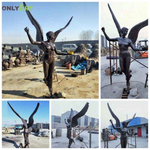 Outdoor Garden Decor Metal Sculpture Life Size Copper Bronze Angel Statue With Big Wing