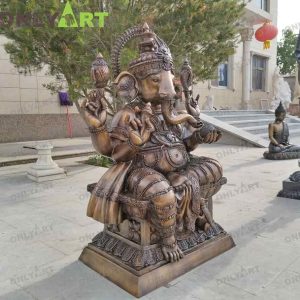 Outdoor Brass Bronze Lotus Lord Ganesha Sculpture Statue